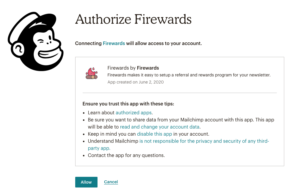 Mailchimp Referral Campaign - Authorize Firewards to Setup Referral Program