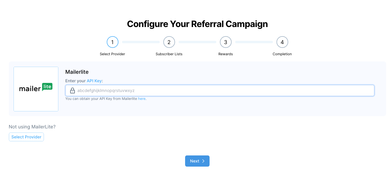 Firewards and MailerLite Friend Referral Paste API Key