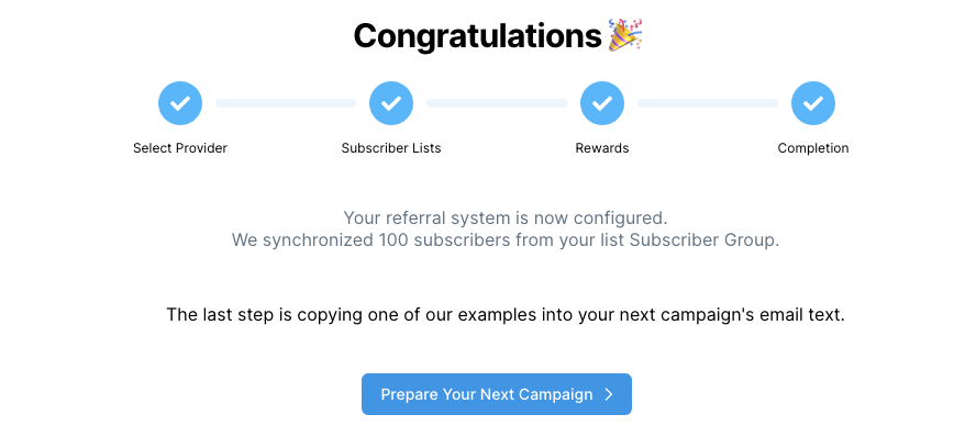 Firewards and ActiveCampaign Referral Program Setup Successful