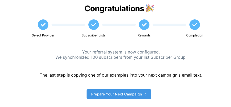 Firewards and MailerLite Referral Program Setup Successful